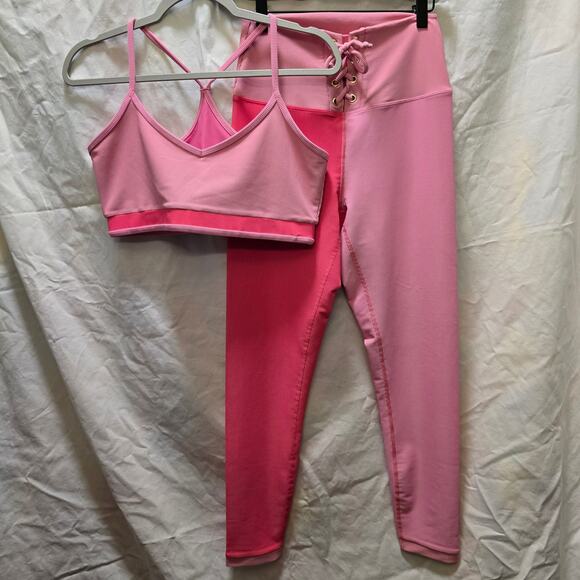 LoveShackFancy x Beach Riot pink colorblock ribbed large legging XL sports bra
